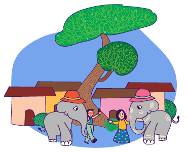 Walking with the elephants in the village